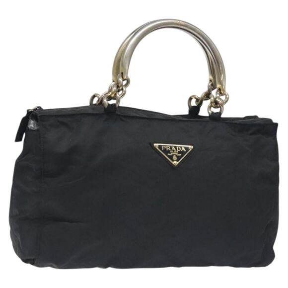PRADA Hand Bag Nylon Black Gold - Picture 1 of 12